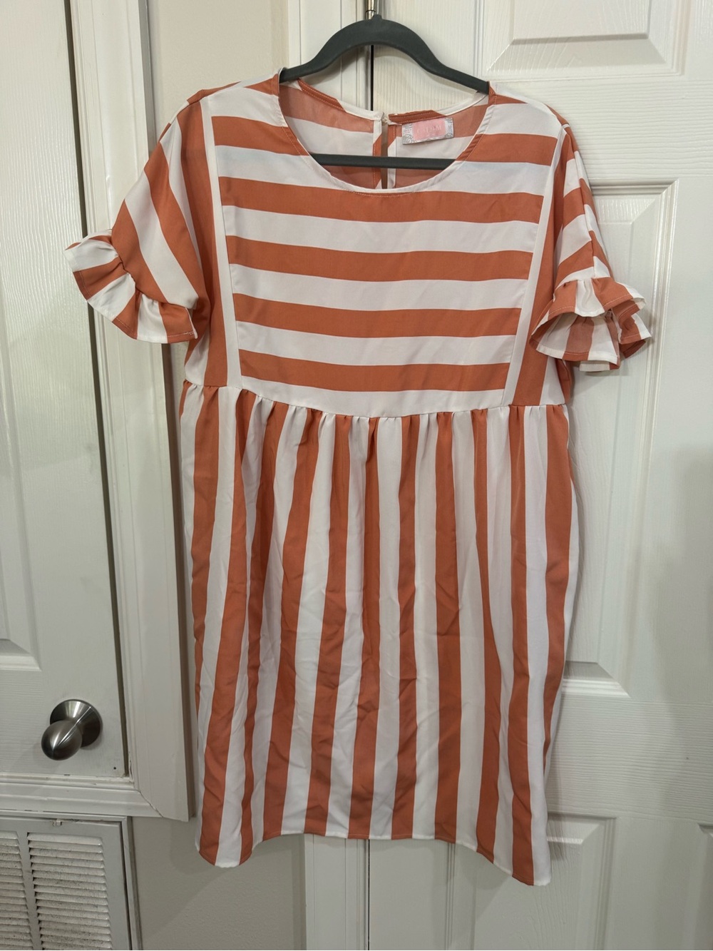 Striped Orange and White Women’s Dress with Ruffle Sleeves